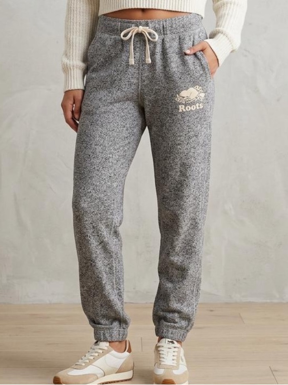 Roots Gray Sweatpants with Cream Logo